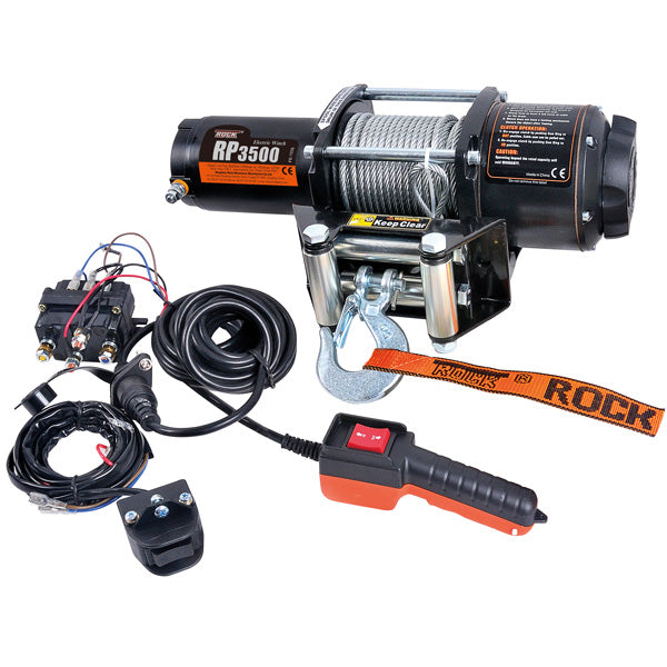 Rock RP3500 el-trailerspil set forfra med ledninger og kontrolpanel
