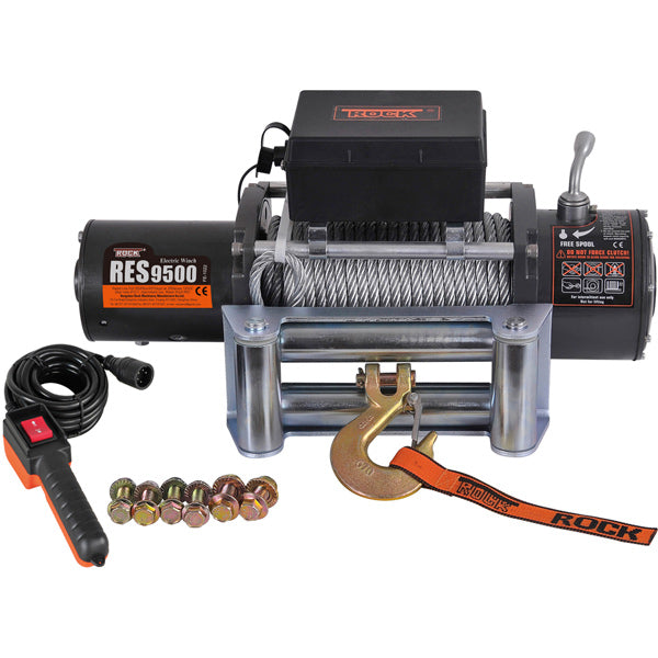 Rock RES9500 el-trailerspil set forfra med tydelig label og styrekontrol