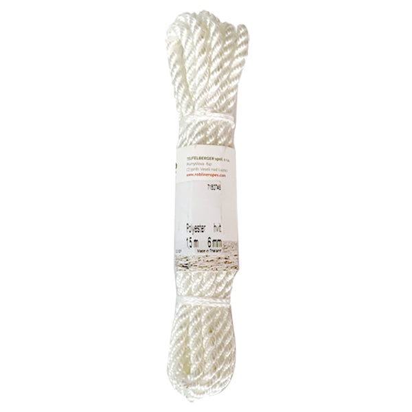 Robline fenderline i hvid farve, 3-slået, Ø6mm og 1,5m lang