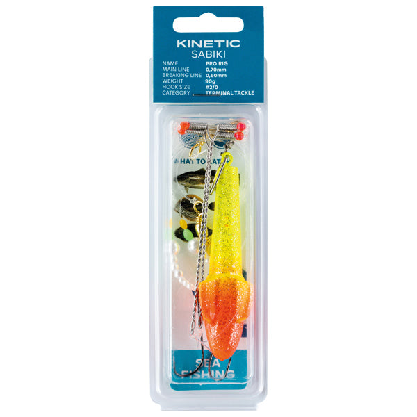Kinetic Sabiki Pro fladfisk 90g i gul/rød farve, set forfra