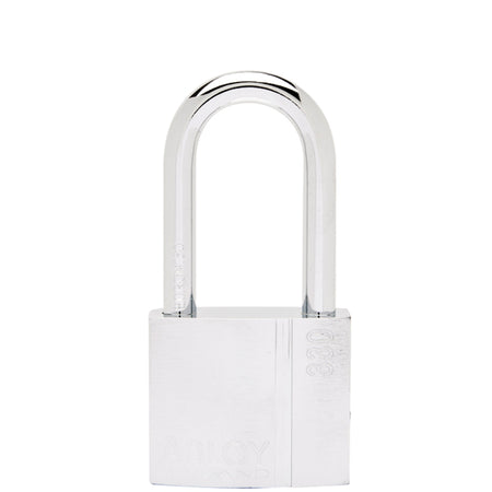 Abloy hængelås PL330/50 set forfra, med fokus på det solide design og størrelse.