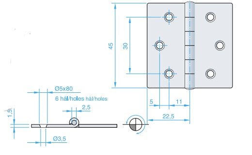 Roca kanthængsel 45x45mm AISI304 monteret på en bådklap for maksimal holdbarhed.
