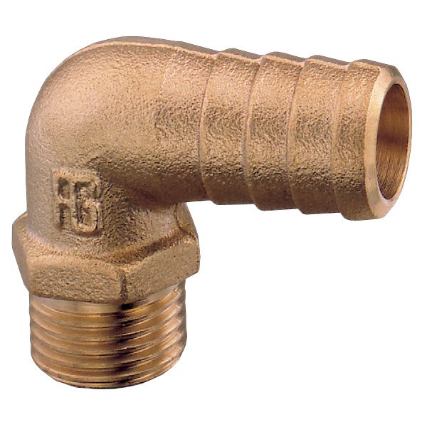 Guidi slangestuds med 90° udvendig gevind, set forfra.