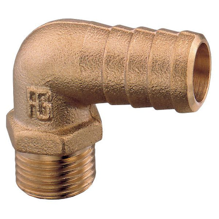 Guidi slangestuds med 90° udvendig gevind, set forfra.
