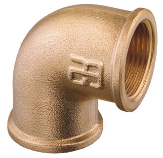 Guidi 90° bøjning i messing, set fra siden med detaljeret tekstur.