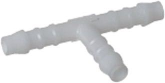 SeaTec plast t-stykke 6mm, set fra siden med perlekæde tilsluttet.