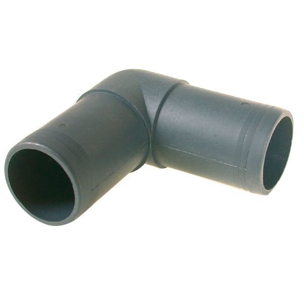 Bøjning plast 90° 38mm fra SeaTec, set fra siden med detaljeret fokus.