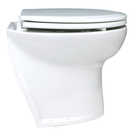 Jabsco deluxe 14" 24V saltvand toilet set forfra med soft close funktion