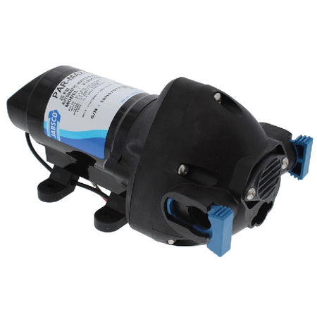 Jabsco Parmax pumpe 24V til QF E2 vist forfra, egnet som toilet tilbehør.