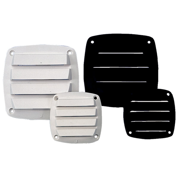 Roca ventilgælle i hvid PVC, måler 85x85mm, set forfra.