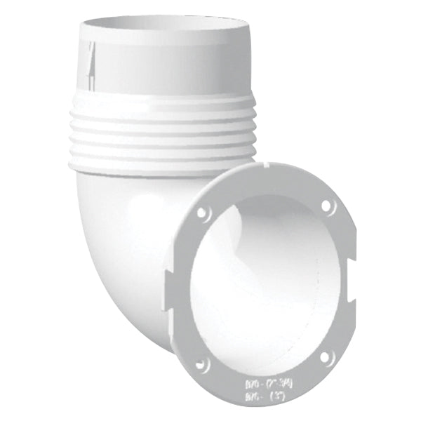Nuova Rade slangeadapter 90° til ventilgæller set forfra, designet til 70 eller 76 mm rør.