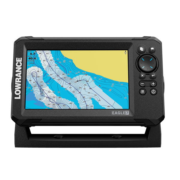 Lowrance Eagle 7 HDI vist forfra med skærm tændt