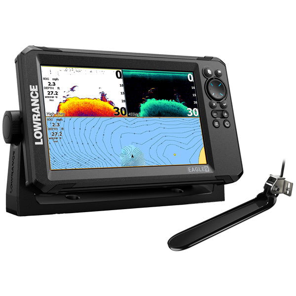 Frontvisning af Lowrance 9 Tripleshot med tydeligt display