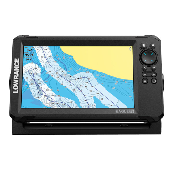 Frontvisning af Lowrance EYE-9 Live monteret på båd.