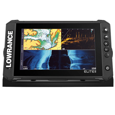 Lowrance Elite FS 9 kombi instrument set foran med skærm og knapper synligt