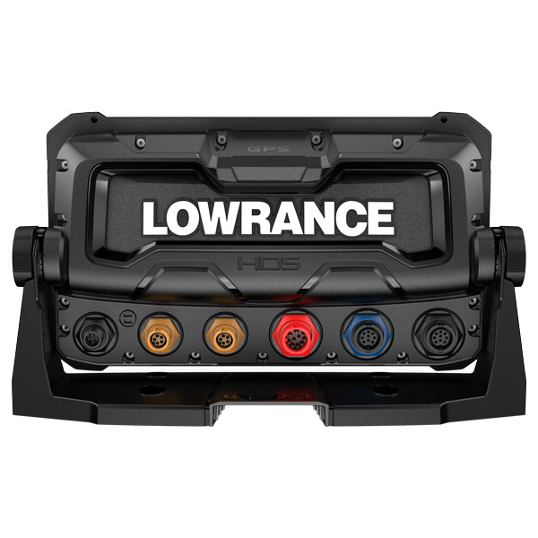 Bagfra visning af Lowrance HDS-9 PRO, med tilslutninger synlige.