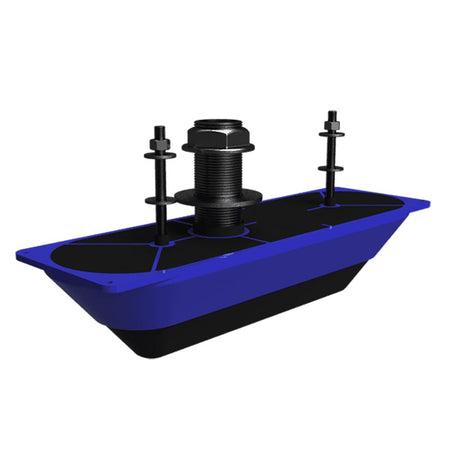 Navico StructureScan 3D gennemføringstransducer set fra siden, klar til installation i båd.