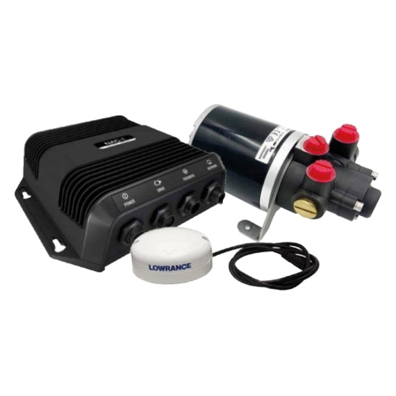 Navico hydraulisk autopilot NAC-1 monteret på båd, set fra siden