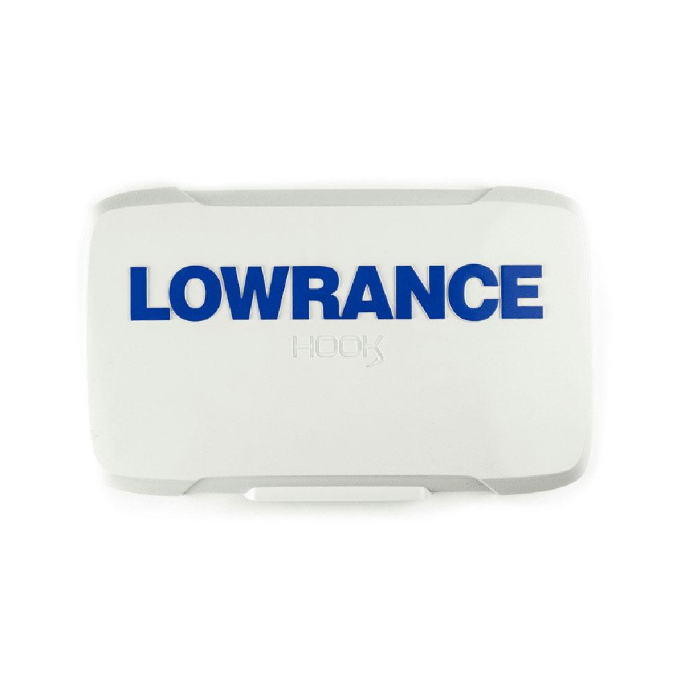 Lowrance solafdækning til Hook2 5" monteret på en båd.