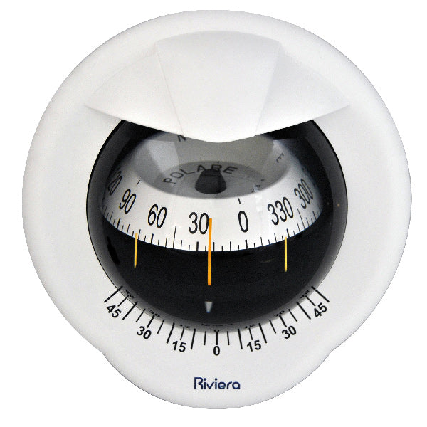 Riviera kompas POLARE BP1 12 V set fra fronten, klar og tydelig skala.