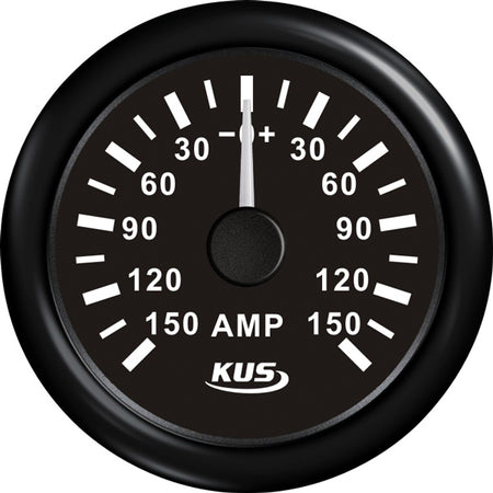 Kus amperemeter i sort design med 150Amp shunt, ideelt til bådmontering.