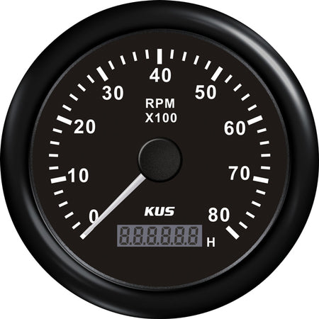 Kus omdrejningstæller med timetæller, sort design og skala op til 8000 RPM