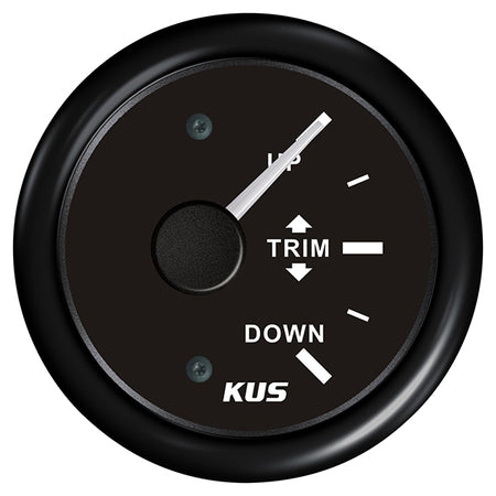 Kus trimindikator i sort, visende måling fra 0-190 ohm, monteret på kontrolpanel.