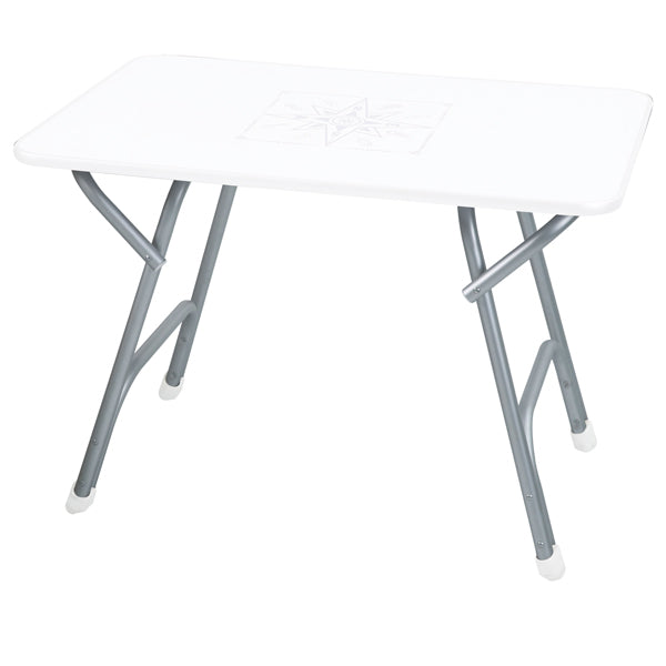Aluminium dobbeltben til klapbord, set fra siden.
