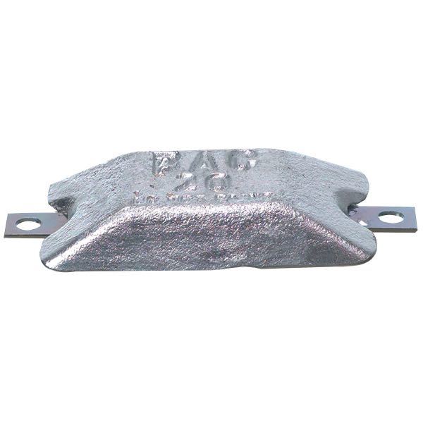 BAC Bera 35 zinkanode set fra siden, klar til montering på båd