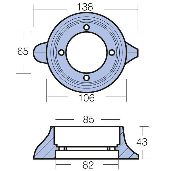 Tecnoseal zinkring 110 s, monteret på en båd som del af motorinstallation