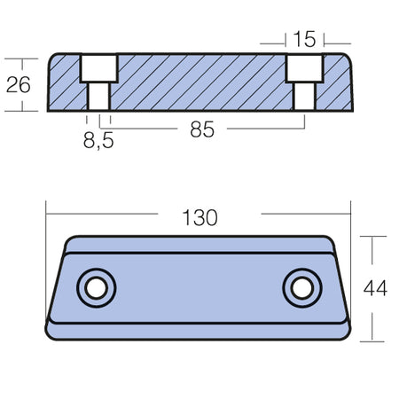Aq-drev anode fra Tecnoseal, monteret på bådmotor