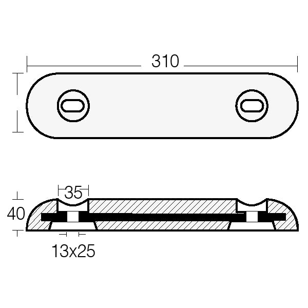 Frontvinklet billede af Tecnoseal zinkplade, viser dimensioner og vægt.