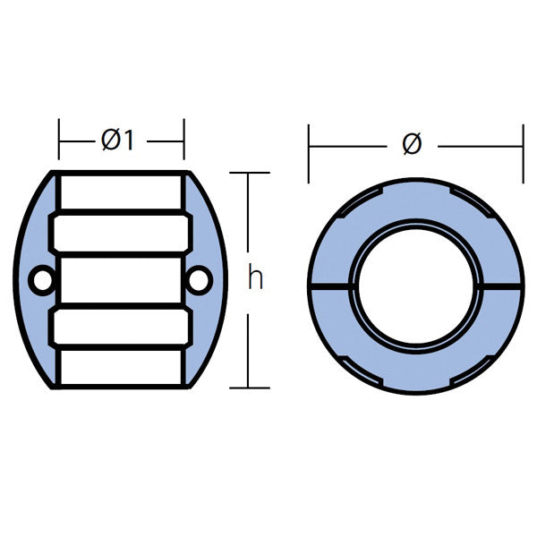 Akselanode set fra siden med tydelig diameter