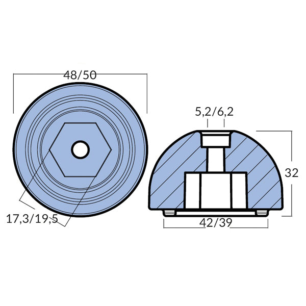 Quick bovpropel fra Tecnoseal vist forfra med synlige specifikationer.