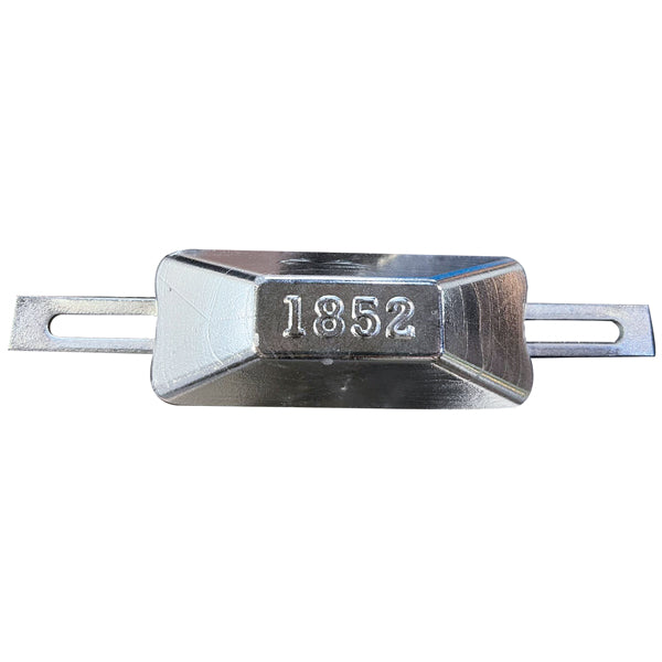 1852 aluminium anode set fra siden, klar til montering på skrog.
