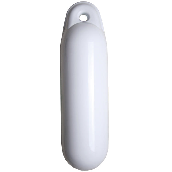 Majoni drop fender monteret på en båd, synlig fra siden.