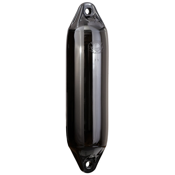 Polyform F02 fender i sort farve, set fra siden med detaljeret profil.