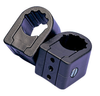 SeaTec pulpitfæste i sort, monteret med dobbelfæste til 25 mm skinner