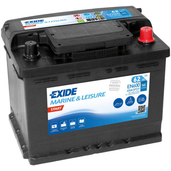 Exide Nautilus 110Ah startbatteri set fra siden med mål 349×175×235 mm