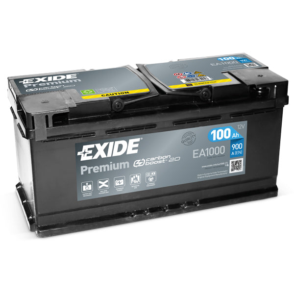 Exide batteri 100Ah set forfra med beslag på siden