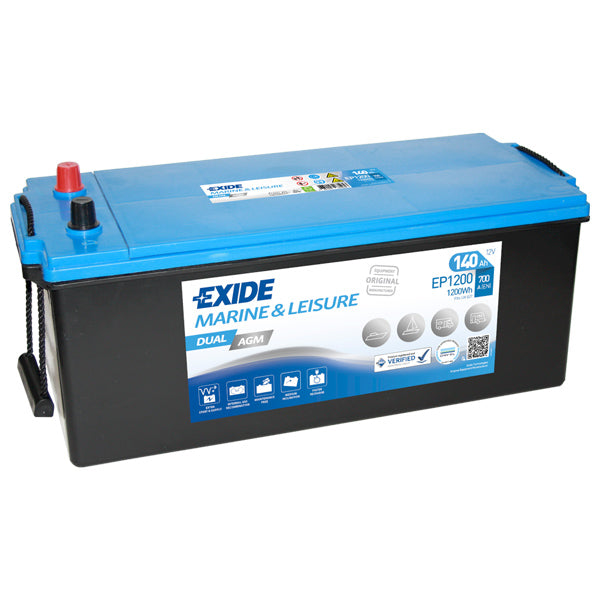 Exide batteri dual AGM 700cca set forfra med poler i samme ende