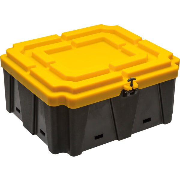 SeaTec batteriboks i kraftig kvalitet, set fra siden med målene 590x660mm.