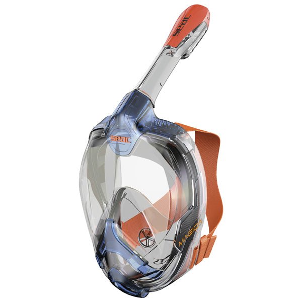 Seac Magica full face masker i blå og orange farver set forfra