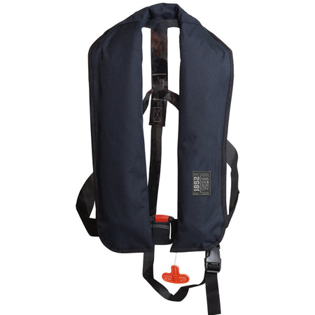1852 Classic automatisk vest i navy, set fra siden med oppustet design