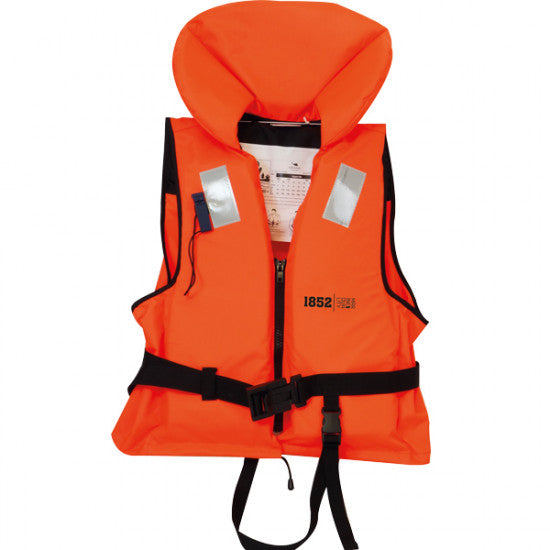 1852 redningsvest i orange til børn, velegnet til 30-40 kg, set forfra