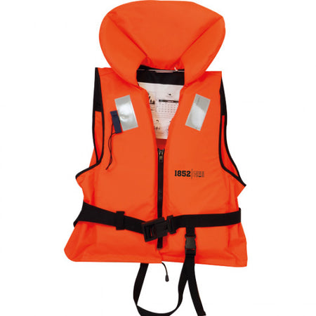 Redningsvest 100N fra 1852 i orange, designet til brug af personer mellem 60-70 kg.