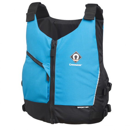 Crewsaver Sport 50N flydevest set forfra i blå farve