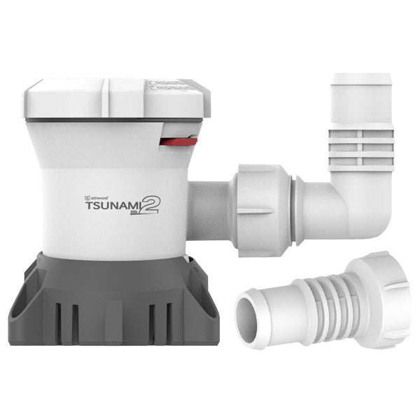 Attwood t1200 mk2 lænsepumpe set fra siden med slangestudser
