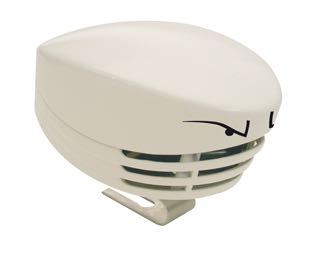 Marco 12V mini horn i hvid farve, set fra siden med monteringsbeslag