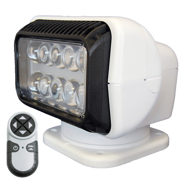 Golight søgelygte set fra siden, viser dimensionsdetaljer.